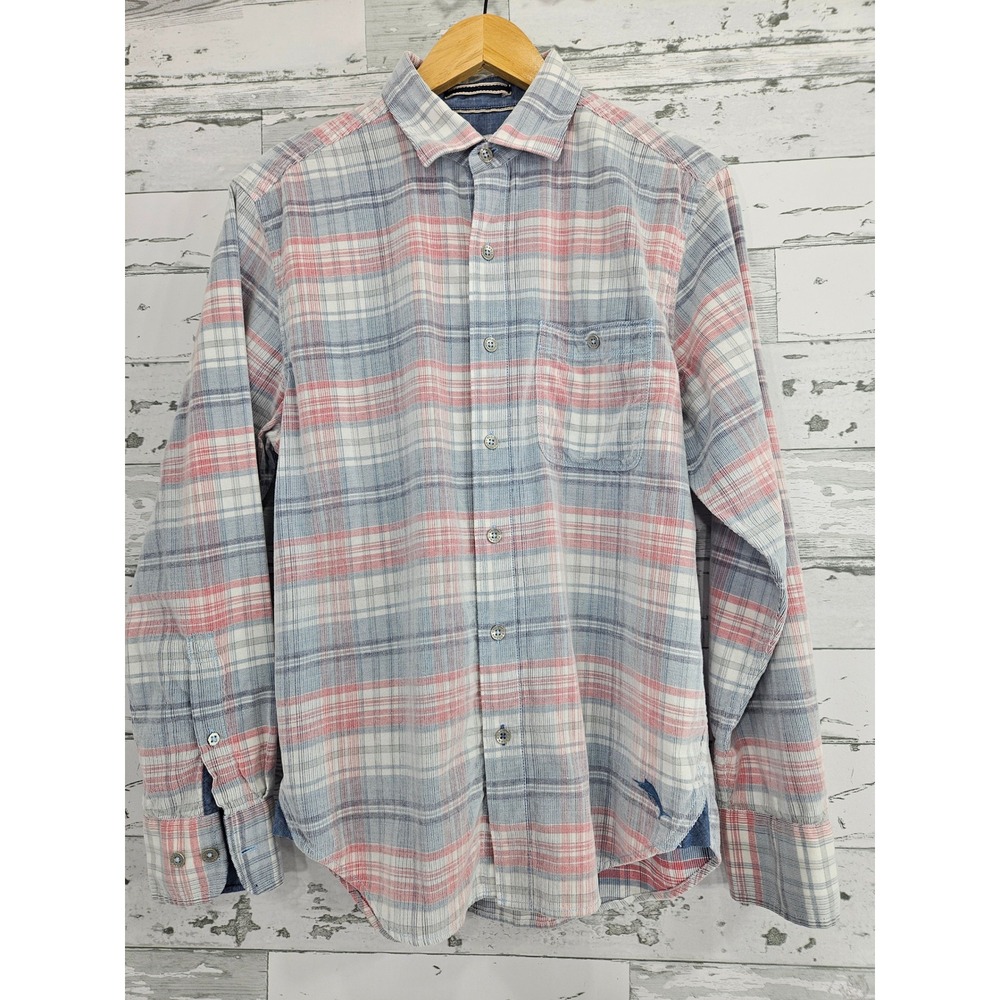 Tommy Bahama Coastline Cord Mens Small Plaid Corduroy Button Down Shirt Blue Red